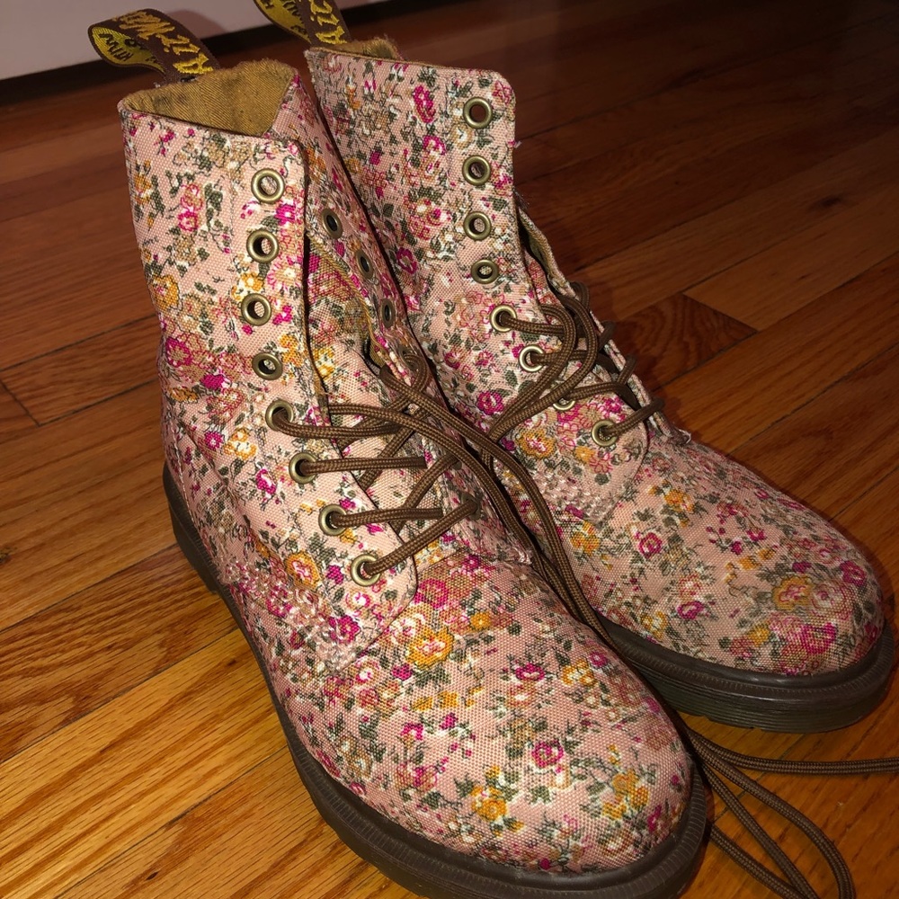 Dr. Martens light pink flower boots